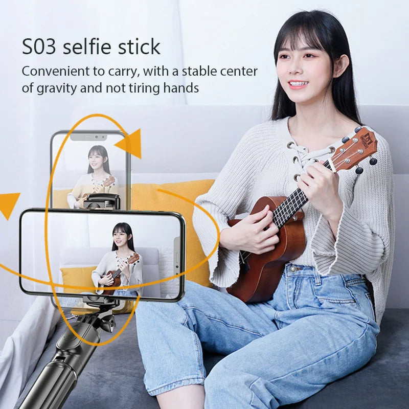 S03 Bluetooth Remote Control Selfie Stick with Tripod Self Timer Support Horizontal and Vertical Shooting Stand for Live Stream