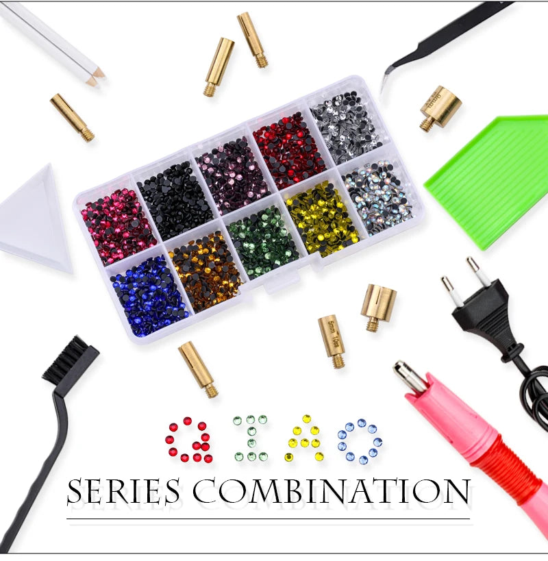 QIAO Hotfix Rhinestones Applicator Tools Kit Iron on Essential Rhinestone Set for Garment Bag Shoes DIY Craft