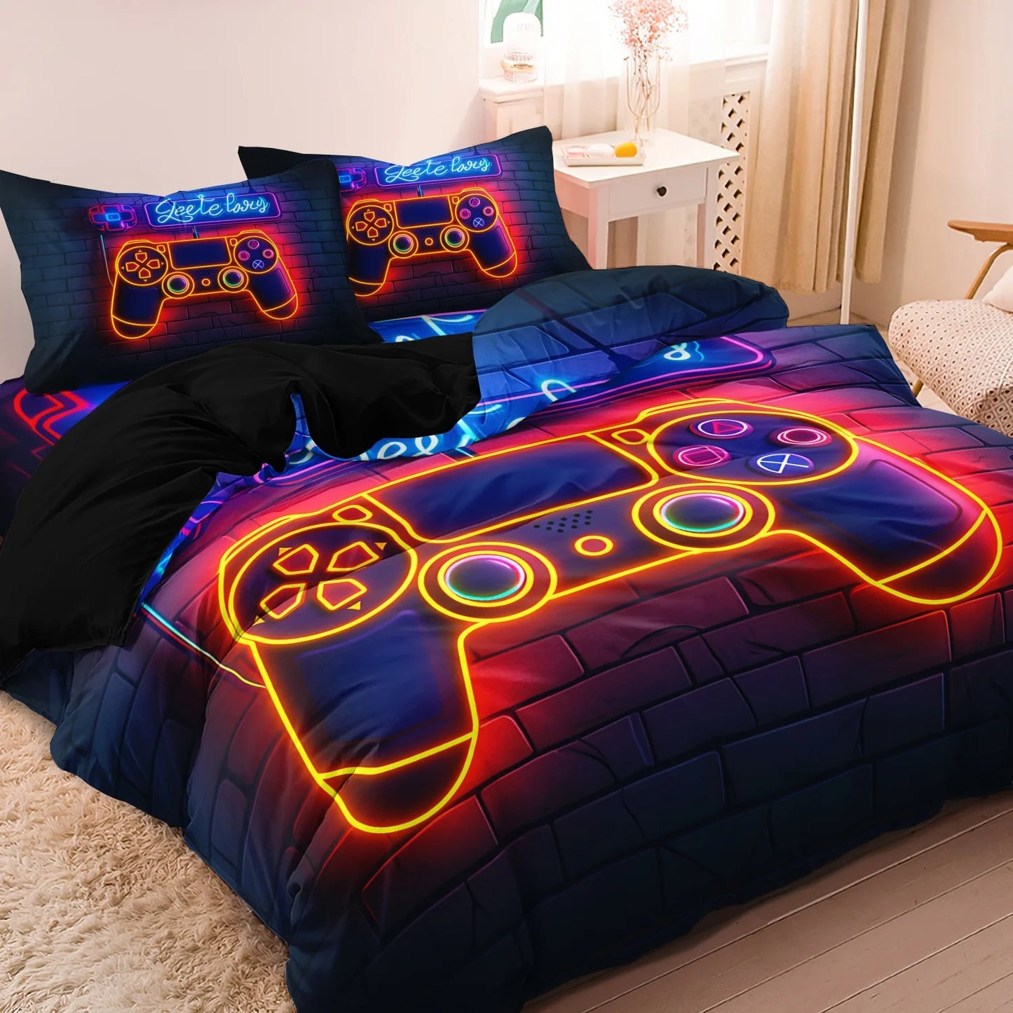 3Pcs Gaming Equipment Pattern - Modern Video Game Controller Mouse Keyboard Headphone Gamepad Print Duvet Cover Bedding Set