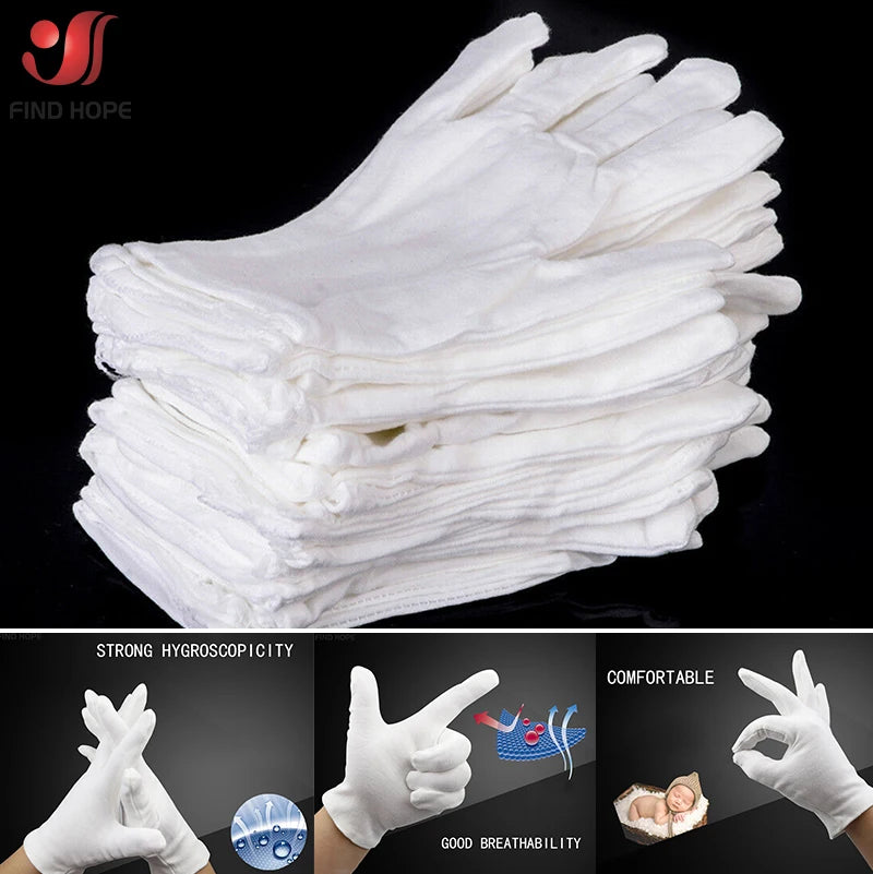 6 Pairs New Full Finger Men Women Etiquette Disposable White Cotton Gloves Waiters/Drivers/Jewelry/Workers Mittens Sweat Glove
