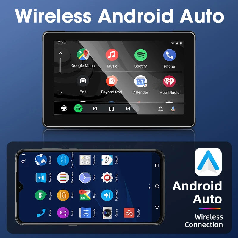 Srnubi 7 inch Portable Motorcycle DVR LCD Display GPS IPX7 Waterproof For Wireless Apple CarPlay Android Auto Airplay Monitor