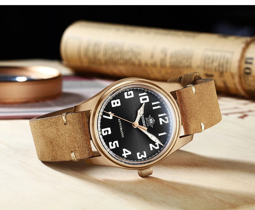 ADDIESDIVE 39mm Vintage CuSn8 Bronze Diver 200m Men's Watch Bubble mirror sapphire glass Automatic Mechanical Leather Strap