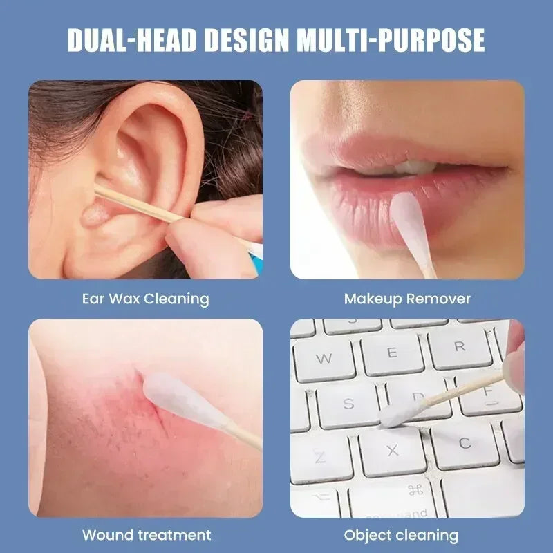 100/300/500 Pcs Cotton Swabs with Wooden Sticks, Bamboo Cotton Swabs Double Round Tips, Biodegradable Cotton Buds