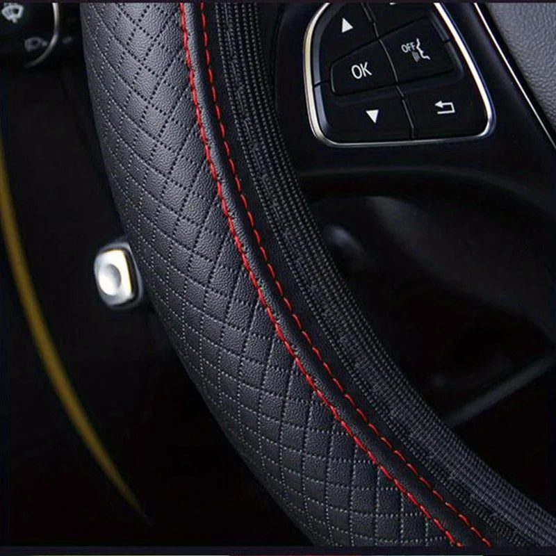Universal Fit PU Leather Steering Wheel Cover - 3D Embossed for Enhanced Grip and Comfort, Easy Install, for 37-38cm Wheels