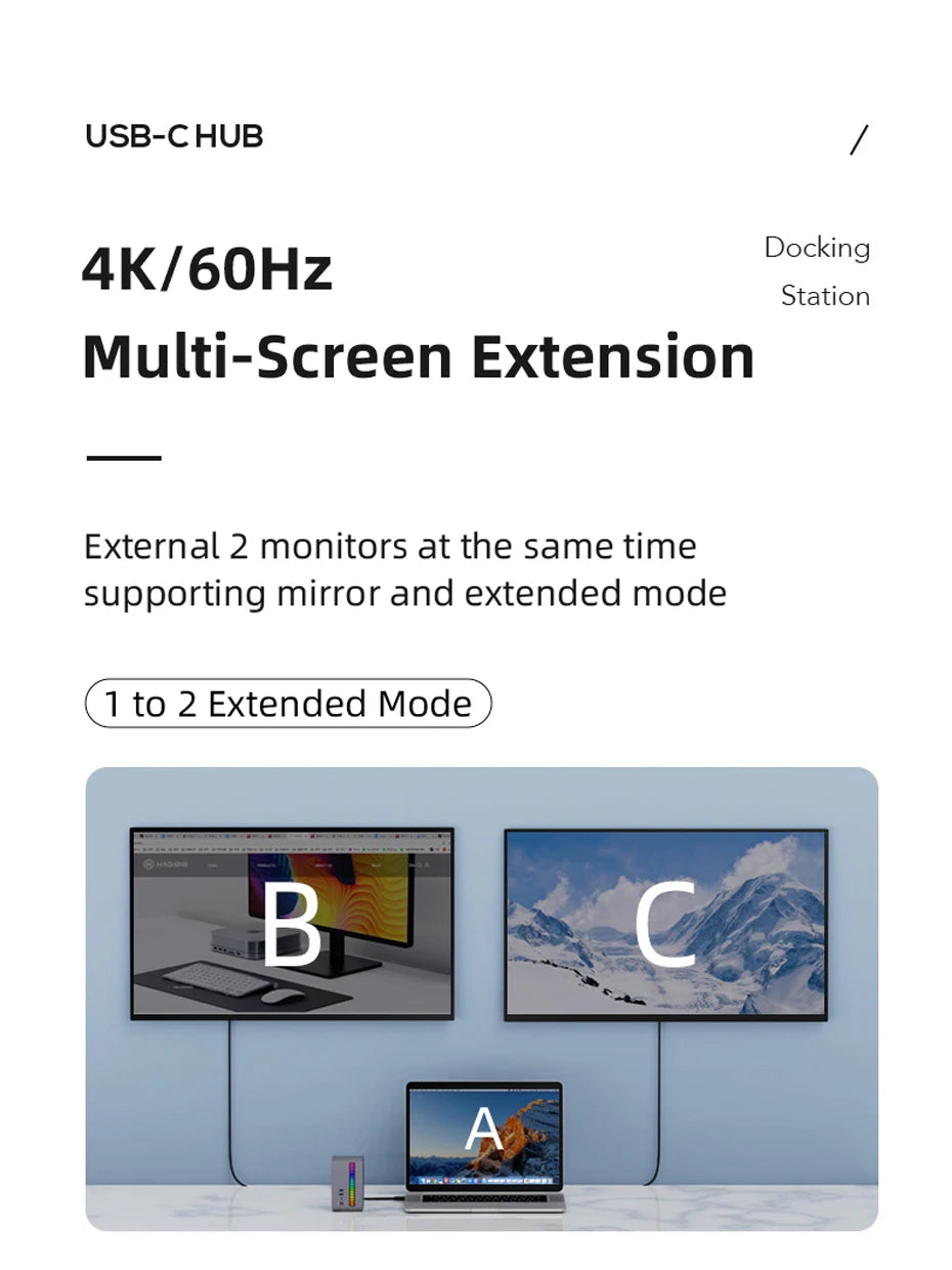 Hagibis USB C Docking Station with Dual HDMI Monitor M.2 SSD Enclosure Ethernet 100W PD USB Hub SD/TF-U100/U100 Pro/U100 Ultra