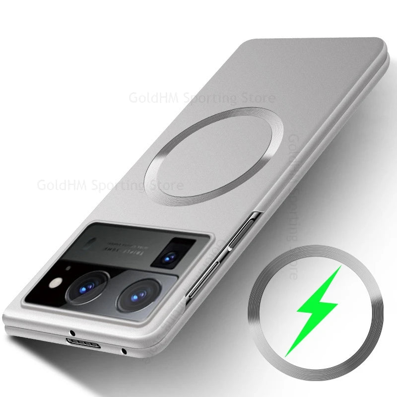 Metallic Paint For Magsafe Case For Tecno Phantom V Fold2 Magnetic Matte Wireless Charging Cover Phantom V Fold 2 Full Protector