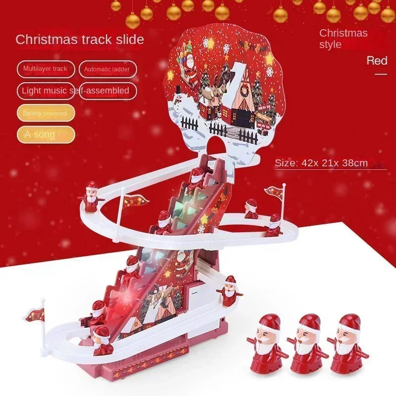 Santa Claus Climbing Stairs Electric Track Early Education Light Music Christmas Gift Kids Electronic Toys Track Game Set