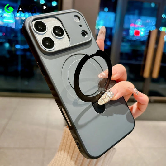 Luxury Skin Feel for Magsafe Phone Case For iPhone 17 16 13 15 Pro Max 14 Plus Magnetic Bracket Stand Anti-slip PC Cover