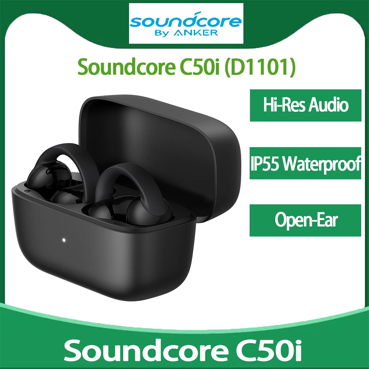In Stock SoundCore C50i Comfortable Clip on Earbuds with Powerful Bass IP55 Bluetooth 6.0 Earphones AI-Enhanced Call Clarity