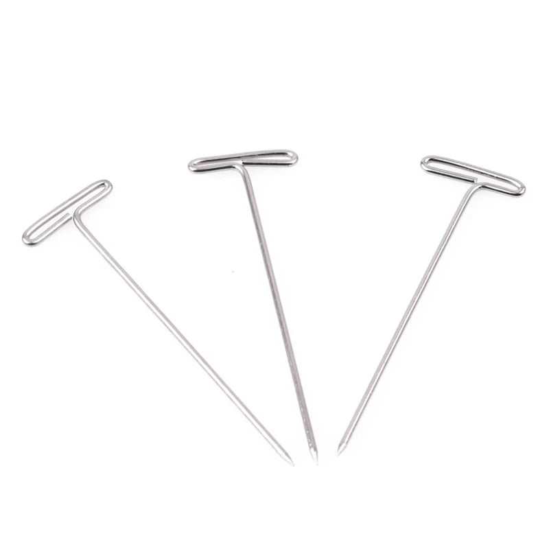 50/100Pcs 27/32/38/45/50MM T Pin Needles Wig Making T Pins for Blocking Knitting Assorted Sizes T-Pins Stainless Steel