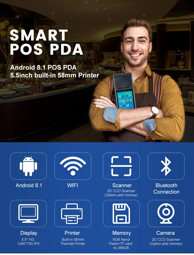 Android 8.1Handheld PDA POS Printer Business For Checks Point Of Sale Comercial All In One Receipt SII Program Thermal Q3/Q3Pro