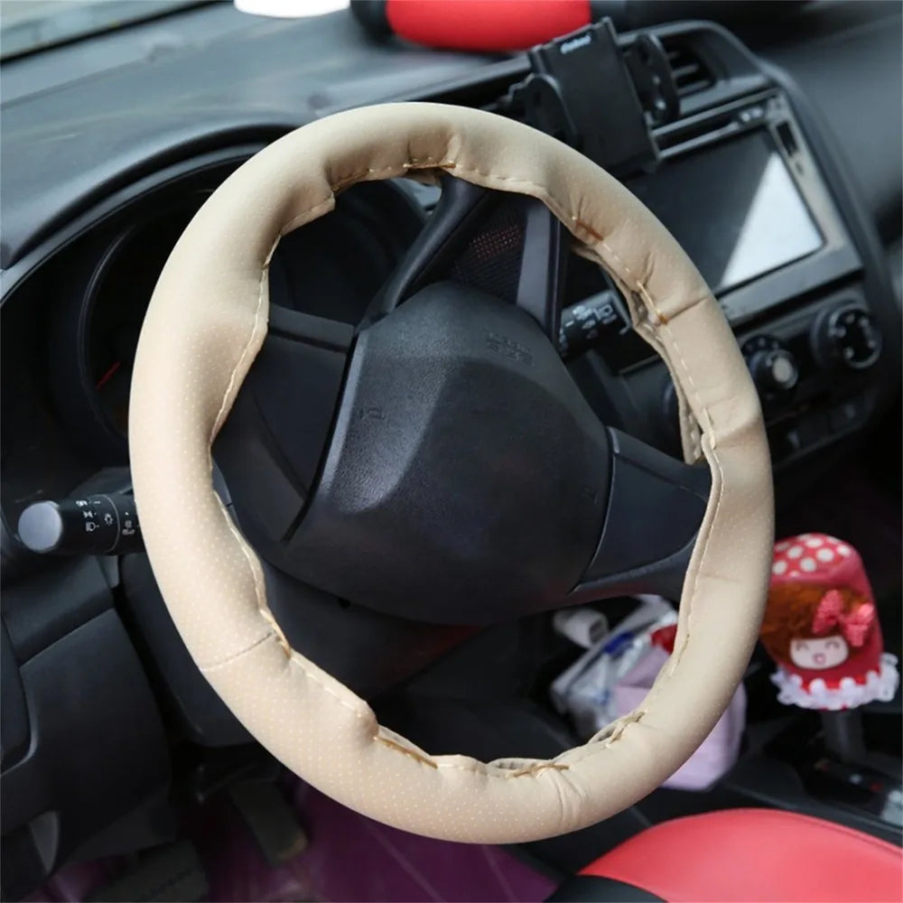 Car Steering Wheel Braid Cover Needles And Thread Artificial Leather Car Covers Suite 4 Color DIY Texture Soft Auto Accessories