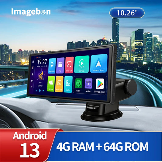 Imagebon 10.26 Inch Android 13 8 Core Rearview Mirror Camera CarPlay & Android Auto Dash Cam 5G WiFi Bluetooth GPS Navigation