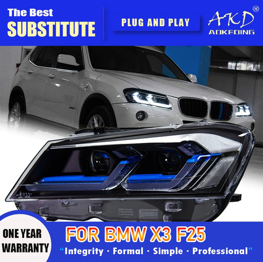 AKD Head Lamp for BMW X3 F25  LED Headlight 2010-2013 Headlights X3 DRL Turn Signal High Beam Angel Eye Projector Lens