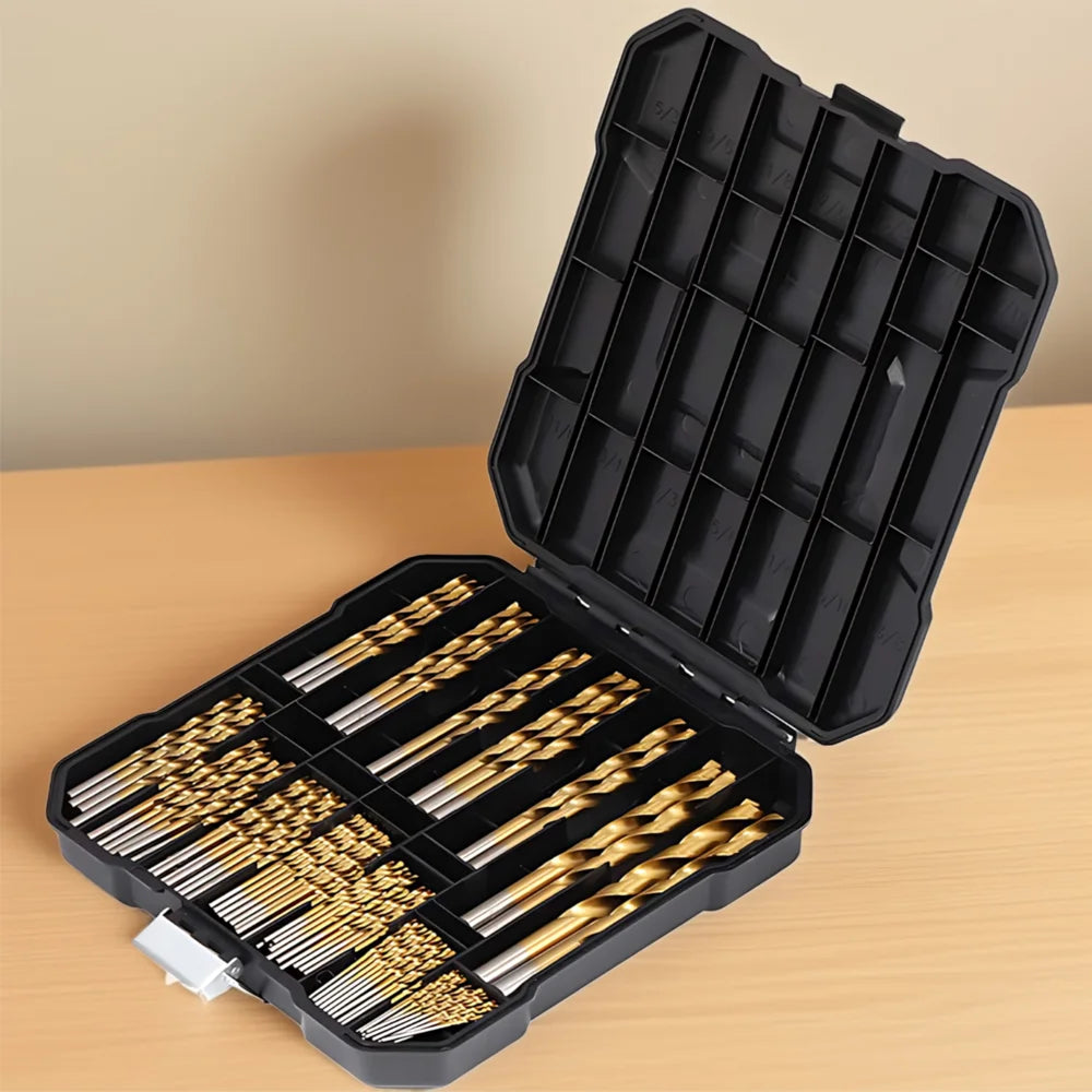 STONEGO 99Pcs High-Speed Steel Titanium Coated Drill Bit Set - 1.5mm to 10mm Twist Drills for Wood, Plastic, and Aluminum