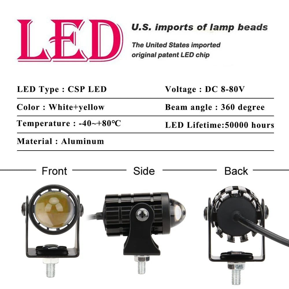 Motorcycle Mini Driving Light Dual Colo for Headlight Auxiliary Spotlight Lamp R ATV Scooter Moto Fog Light Accessories 12V