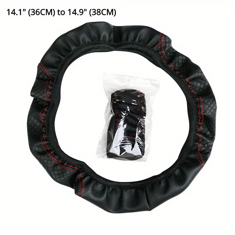 Universal Fit PU Leather Steering Wheel Cover - 3D Embossed for Enhanced Grip and Comfort, Easy Install, for 37-38cm Wheels