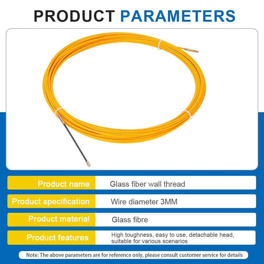 3mm 5M-50M Fiberglass Cable Puller Electrician Tape Conduit Ducting Wall Wire Threader Fish Guide Electrician Pushing Tape