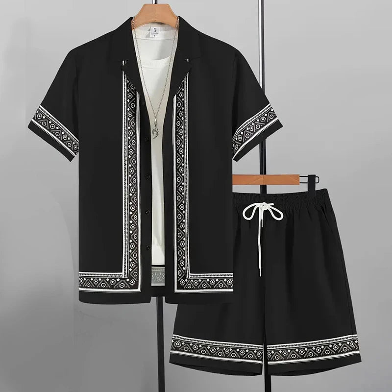 Hawaii Beach Holiday Mens Shirt Short Sleeve Shorts Two Piece Paisley Printed Pattern Breathable Set Fashion Mens Party Suit