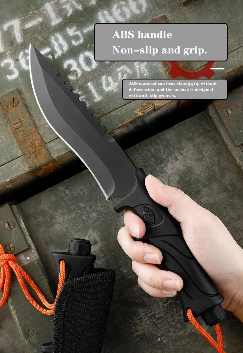 Outdoor Straight Knife Tactical Knife Multifunctional Knife Field Defense Knife Portable High Hardness Sharp Knife Survival Knif