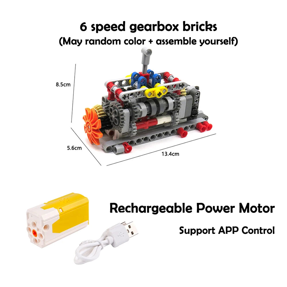 MOC 6 Speed Gearbox Engine Manual Transmission Model APP Control M Motor AA Battery Box 8883 8881 Building Block Power Functions