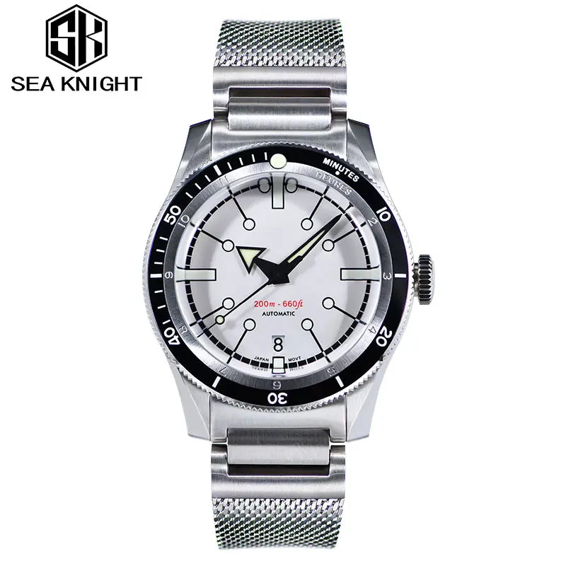 SEA KNIGHT Men Diving Watch 200M Waterproof C3 Luminous 316L Steel Mesh Belt Sapphire Crystal NH35A Automatic Mechanical Watch
