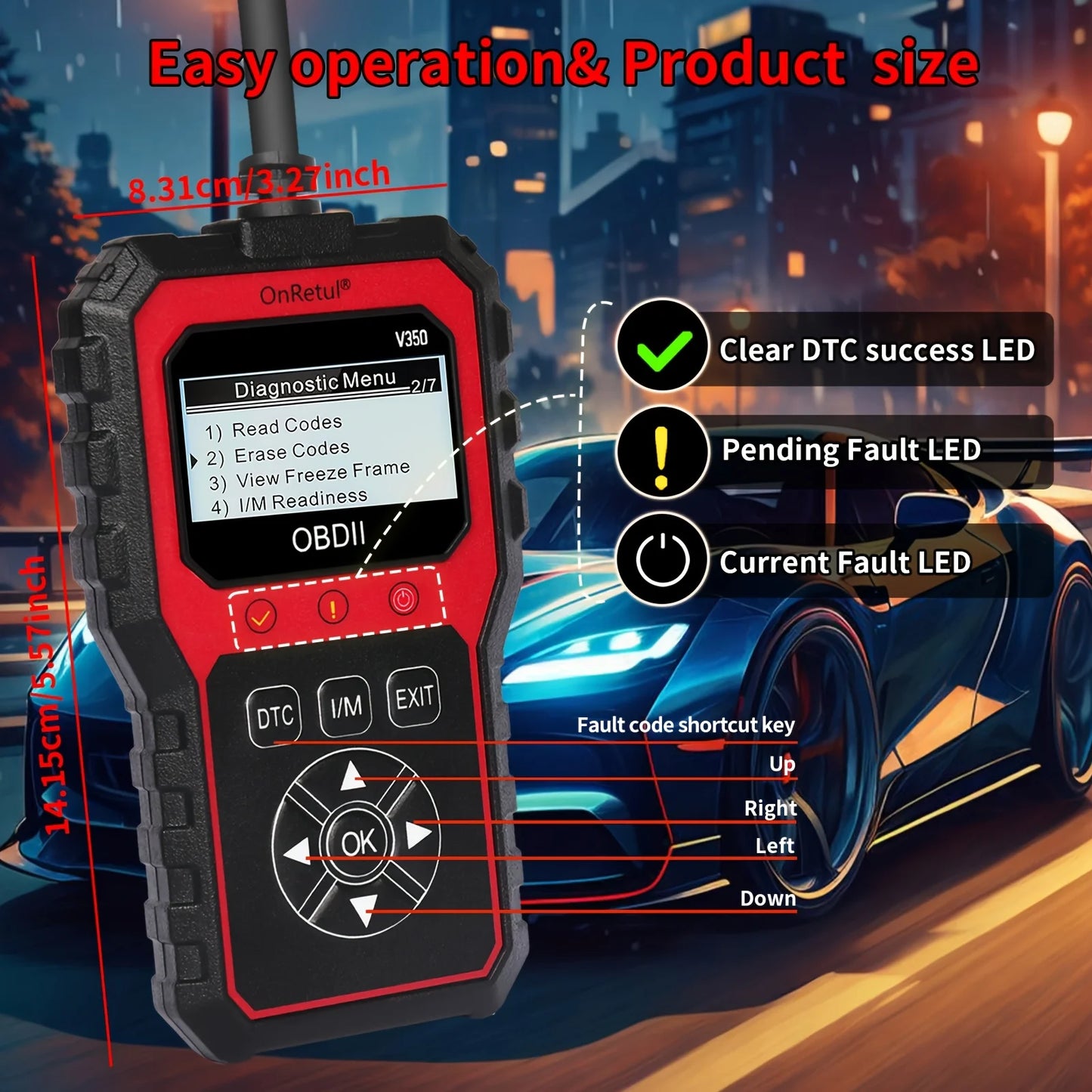 Advanced Obd2 Scanner V350 - Handheld Diagnostic Tool for All Vehicles, Reads Engine Faults, Tests Batteries, Analyzes and Tests Engine Performance, 350+ Readiness Check Codes, Dtc Book, 35, 901+ Readiness Check Codes, Vehicl