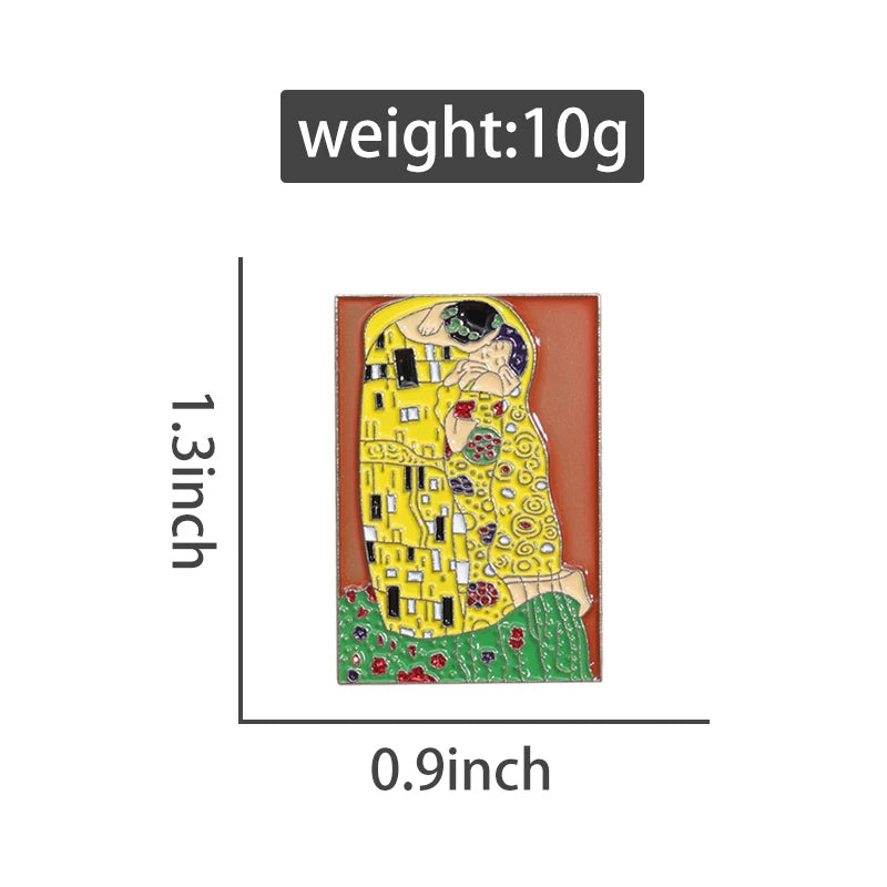 The Kiss Enamel Pins Gustav Klimt Abstract Oil Painting Works Brooches Lapel Badges Elegant Drawing Jewelry Gift For Art Friends