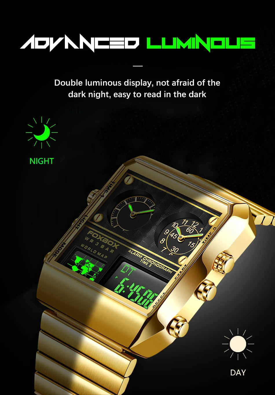 LIGE New Sport Mens Watches FOXBOX Brand Luxury Square Watch For Men Fashion Waterproof Dual Display Watch Relogio Masculino+box