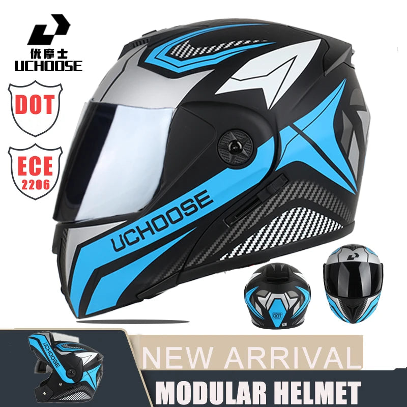 New Modular Motorcycle helmet full face racing with Double sun visor Women man flip up helmet Double lens DOT