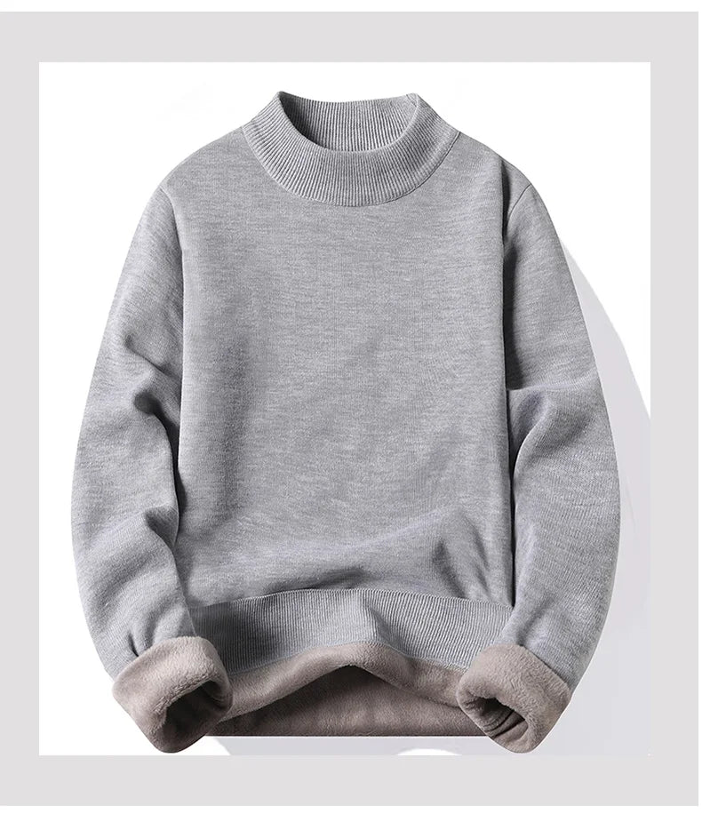 Men's Pullover Soft Sweater Winter Velvet Shirts Brand Clothing Knitted Fleece Warm Cold Blouse Slim Fit Bottom Shirts