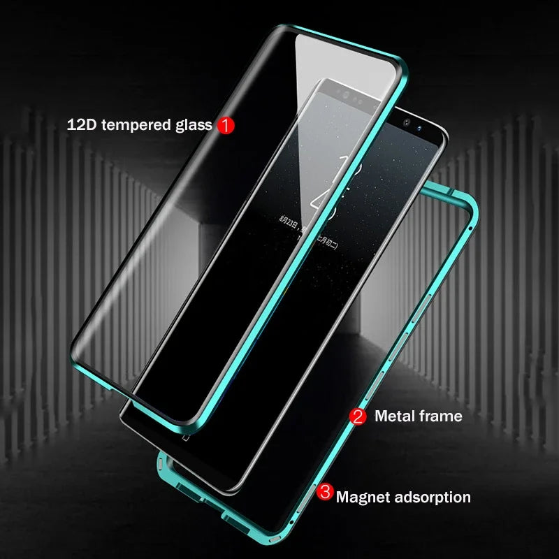 New 360 Protect Magnetic Case For Samsung Galaxy S24 S25 Ultra S23 S22 S21 S20 S23 FE S9 S10 Note 8 9 20 A72 Sided Glass Back