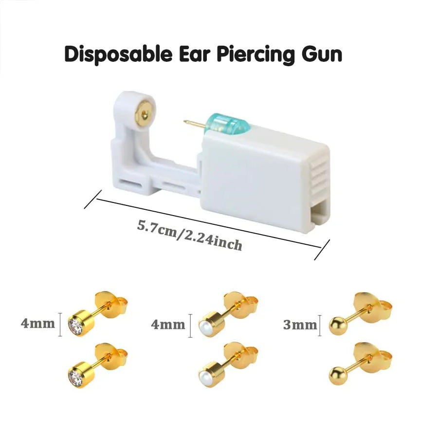 2PCS Disposable Ear Piercing Gun with Built-in Ear Studs & 2pcs Cubic Zirconia Earrings-For Home Use Ear Piercing Kit