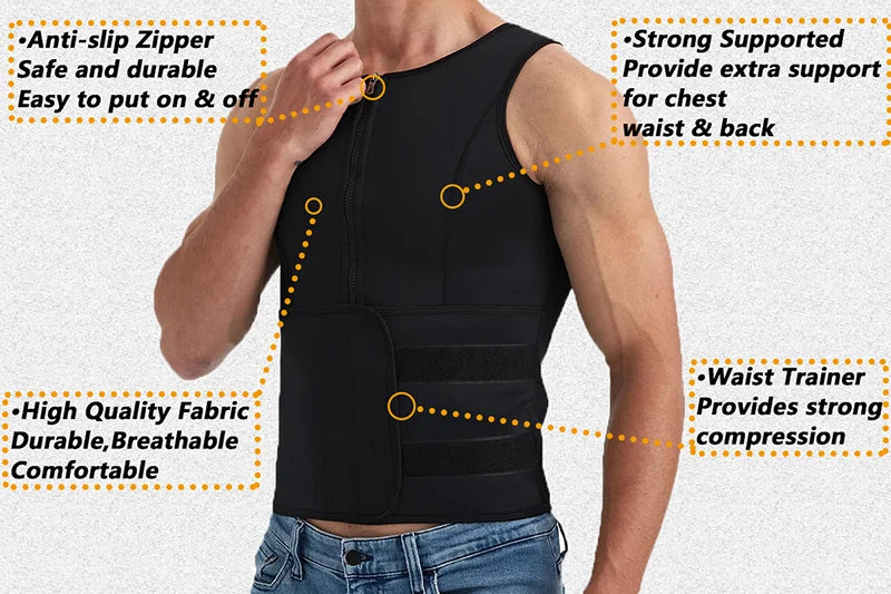 YBFDO Men Sauna Sweat Vest Body Shaper Waist Trainer Vest Shirt Compression Undershirt Shapewear Fat Burner Workout Tank Tops