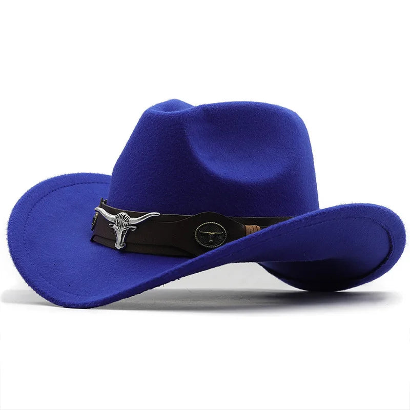Fashion Cowboy Hats Wide Brim Cowboy Cowgirl Panama Hat with Retro Belt for Dress-Up Parties Costume Felt Hat