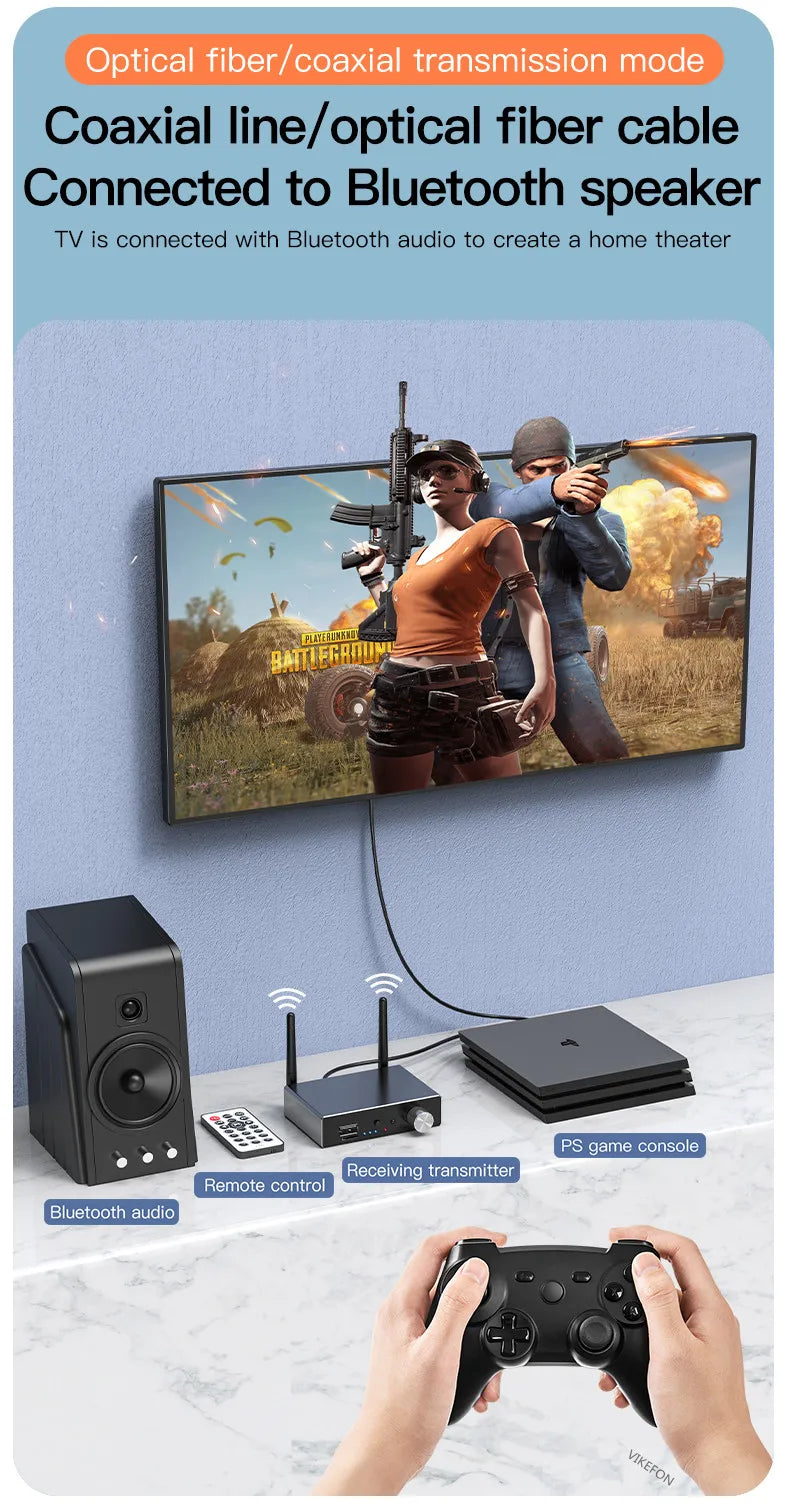 Bluetooth 5.3 Transmitter Receiver Stereo Low Latency AUX 3.5mm Optical Wireless Music Audio Adapter Remote Control For TV PC