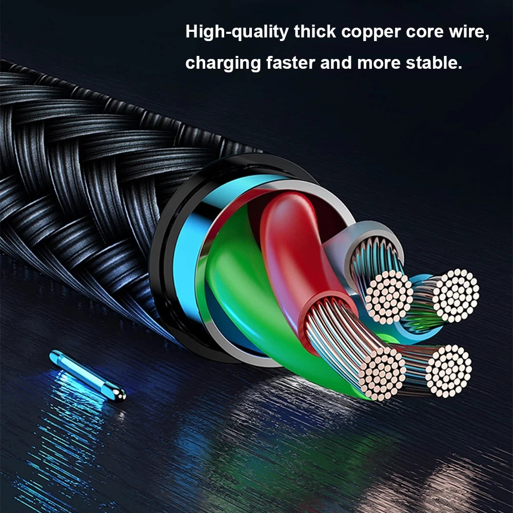 2.4A Braided One Drag Three USB-A For Apple Android Type-c/USB-C Fast Charging Cable 1.2m  3in1 Black Silver Red Blue Golden