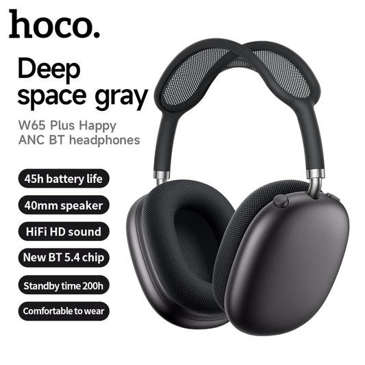 HOCO W65 Plus ANC Noise Reduction Bluetooth Headphones Over The Ear Wireless Big Earphone Hifi Sounds Sport Headsets With Button