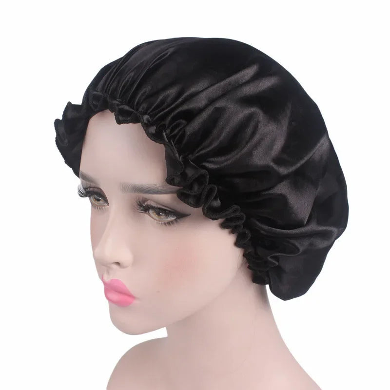 Satin Hair Cap Bonnet Night Sleep Cap Women Shower Cap Femme Silk Long Hair Cap Hat For Bath Unisex  hair bonnets