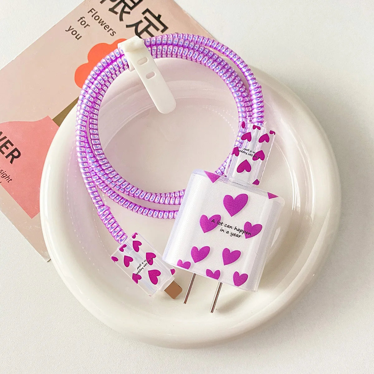 5PCS Love Heart Charging Data Cable Protector Winder Accessories For iPhone 18w/20w Charger Protective Cover Protective Shell