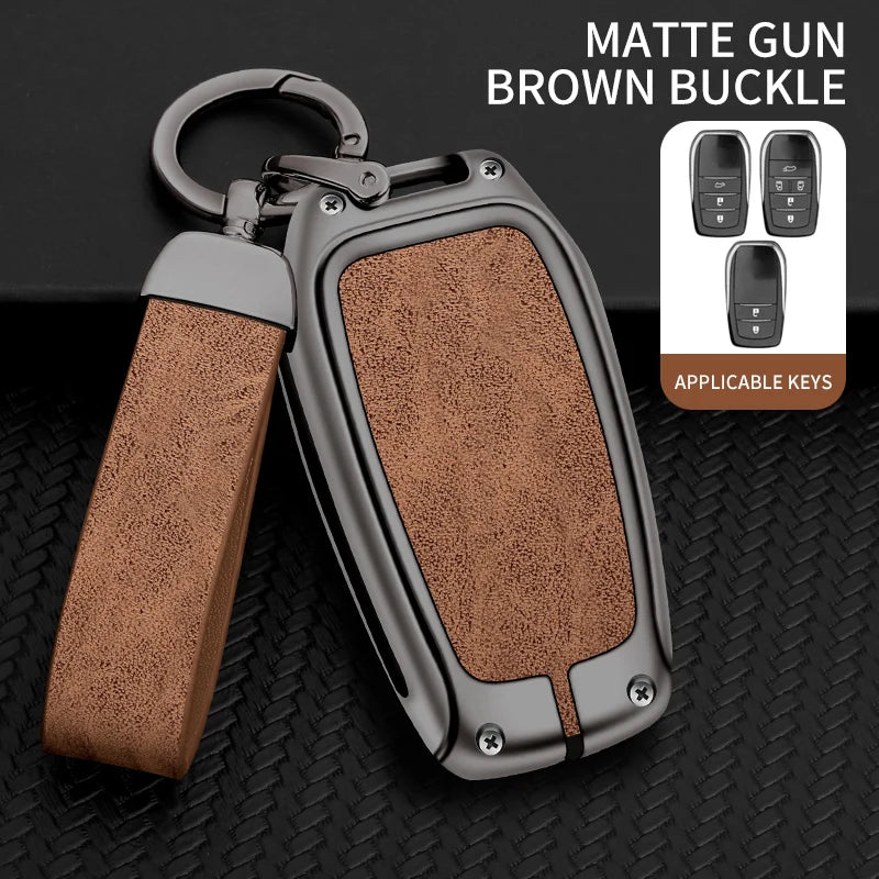 New Zinc Alloy Leather Car Key Case Cover Shell For Toyota CHR Hilux Fortuner Land Cruiser 200 Camry Corolla Crown RAV4 Highland