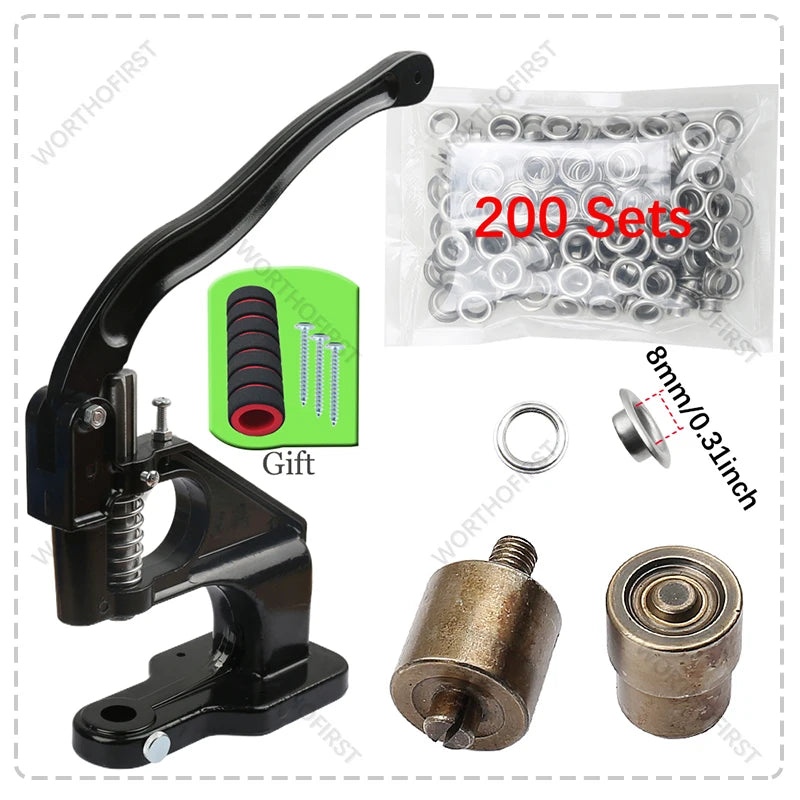 Stainless Steel Eyelets Grommet with Multifunctional Hand Press Tool Kit Round Rings Punch for Tarpaulin Curtains Leather Crafts