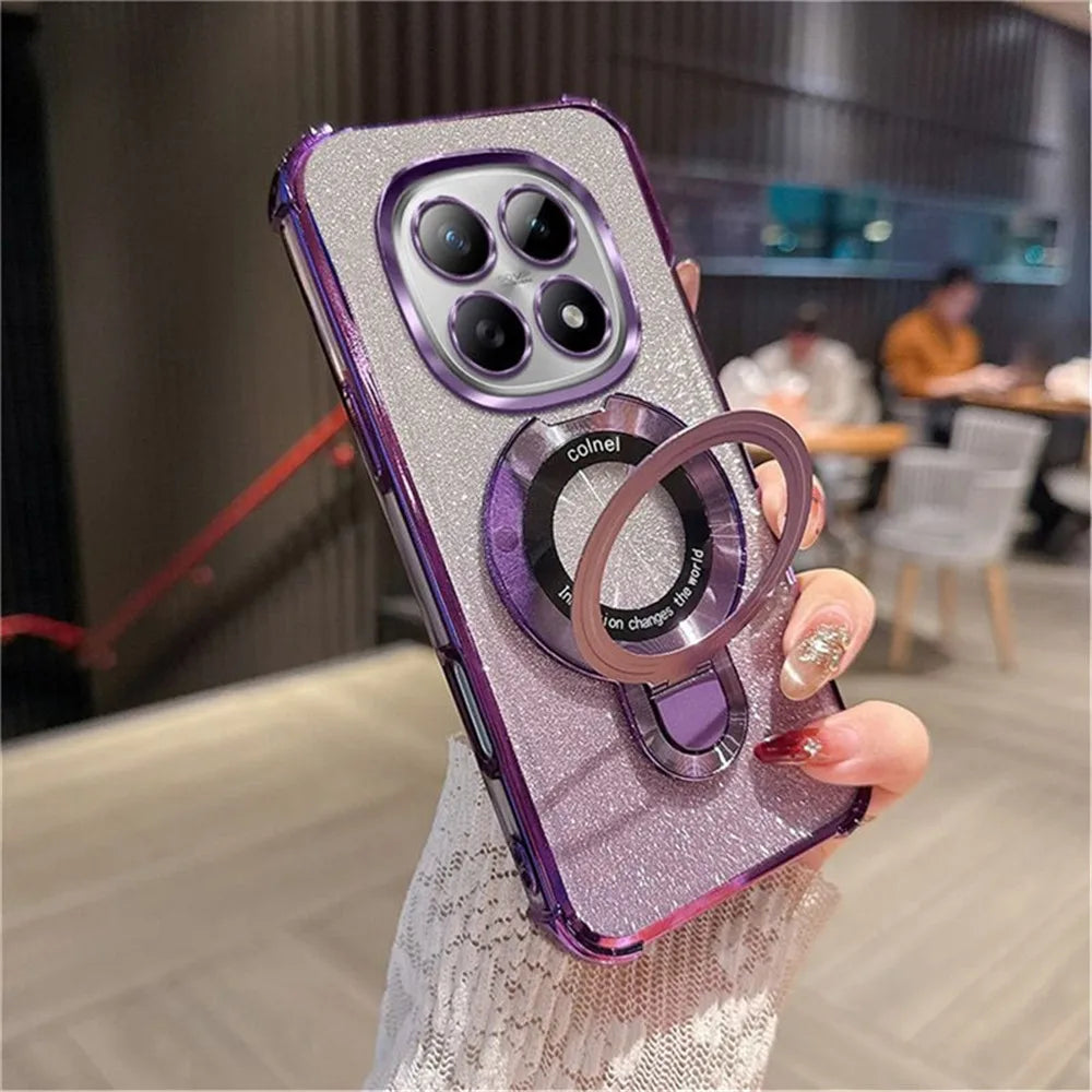 Glitter 4-Point Anti Fall Plating Kickstand Phone Case For Infinix Note 60 50 30 40 Pro 50X 50S Smart 20 10 9 8 7 Magnetic Cover