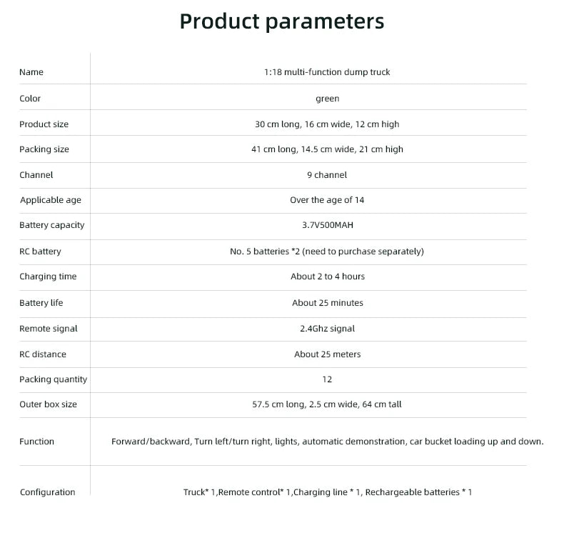 Huina 332 1:18 RC Tipper Truck Remote Control Simulation Engineering 2.4G Six-Channel Remote Control Dump Truck Boys Toys Gifts