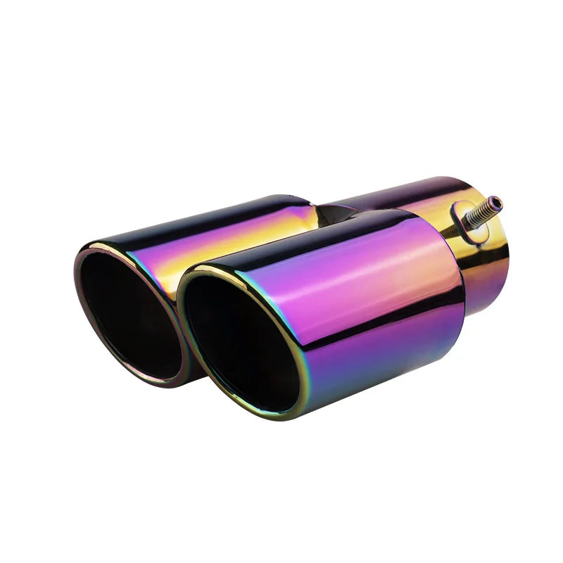 Car Universal One To Two Grilled Blue Tail Throat Double Pipe Tail Pipe Stainless Steel Exhaust Pipe Modification Supplies