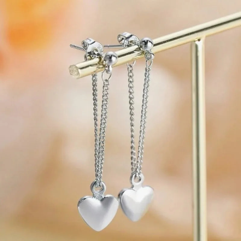 925 Sterling Silver Earrings for Women Heart Chain Earring New Jewelry Prevent Allergy Punk Party Accessories Gift Dropshipping