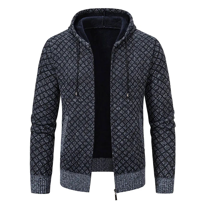 Men's Winter Knitted Sweaters Zip Up Knit Cardigan Casual Hooded Outwear Mens Sweater Coat Versatile Top Clothes