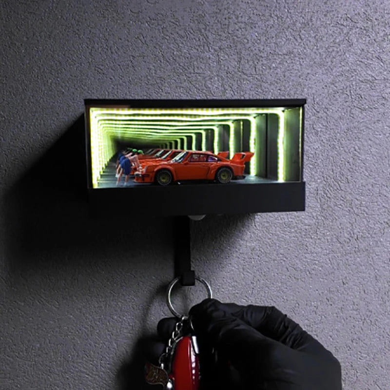 LED Light Featured Key Rack for Garage; Infinity Mirror Design; Ideal for Car Lovers; Simplifies Entry Point; Contains 1PC.