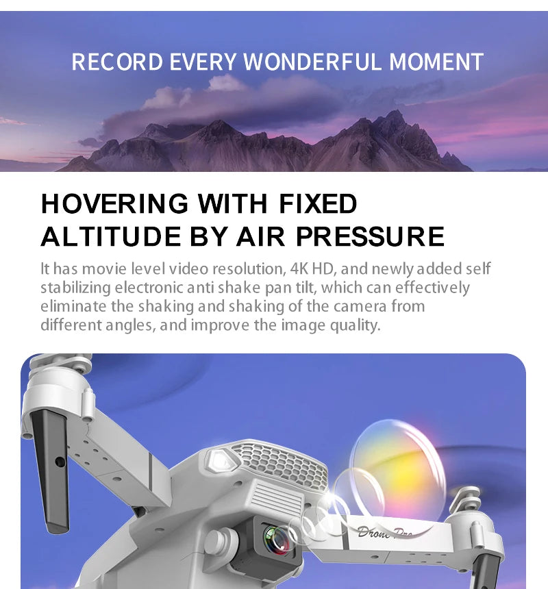 KOHR E88 Pro Drone 4K Professinal With 1080P Wide Angle HD Camera Foldable Quadcopt RC Helicopter WIFI FPV Height Hold Gift Toys