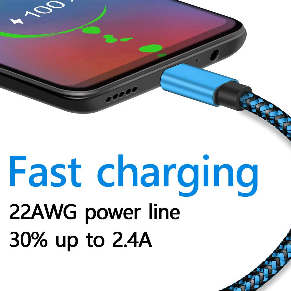 USB Type C Cable Date Sync 2.4A Fast Charging For Samsung Huawei Android Mobile Phone 1M 2M 3M Nylon Braided Wire Charger Cable